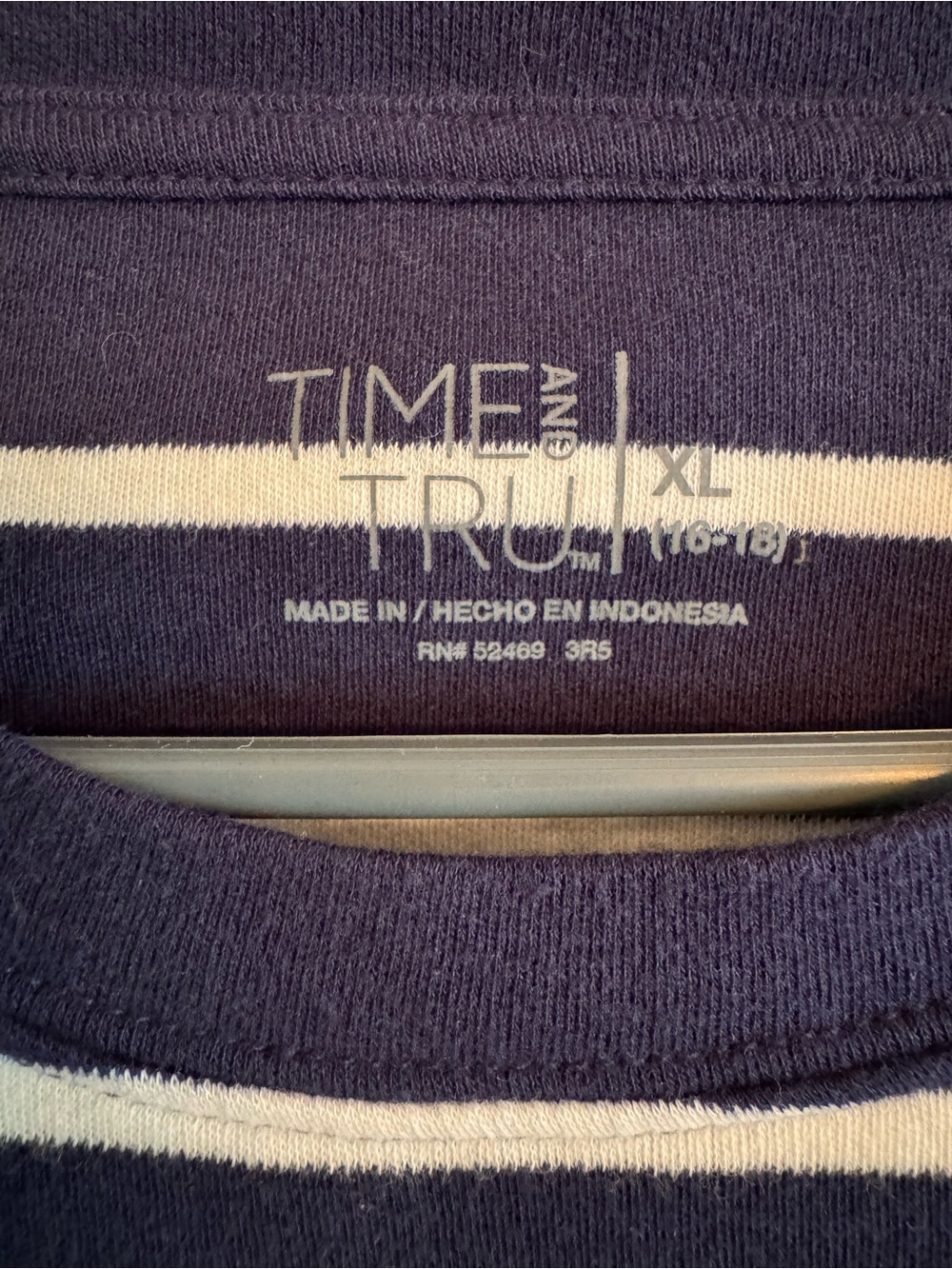 Time and Tru Navy and White Striped Midi Tee Dress - Picture 3 of 6